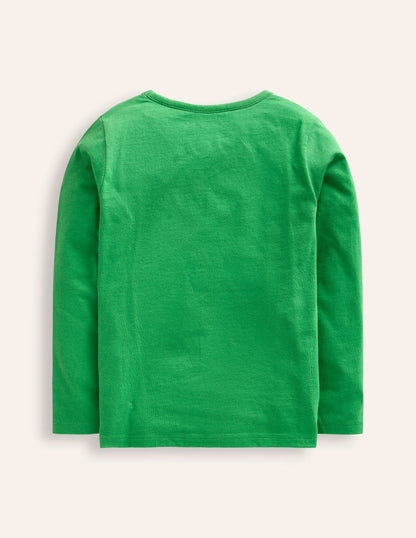 Appliqué Long Sleeve Top-Iguana Green Woodland Animals-2