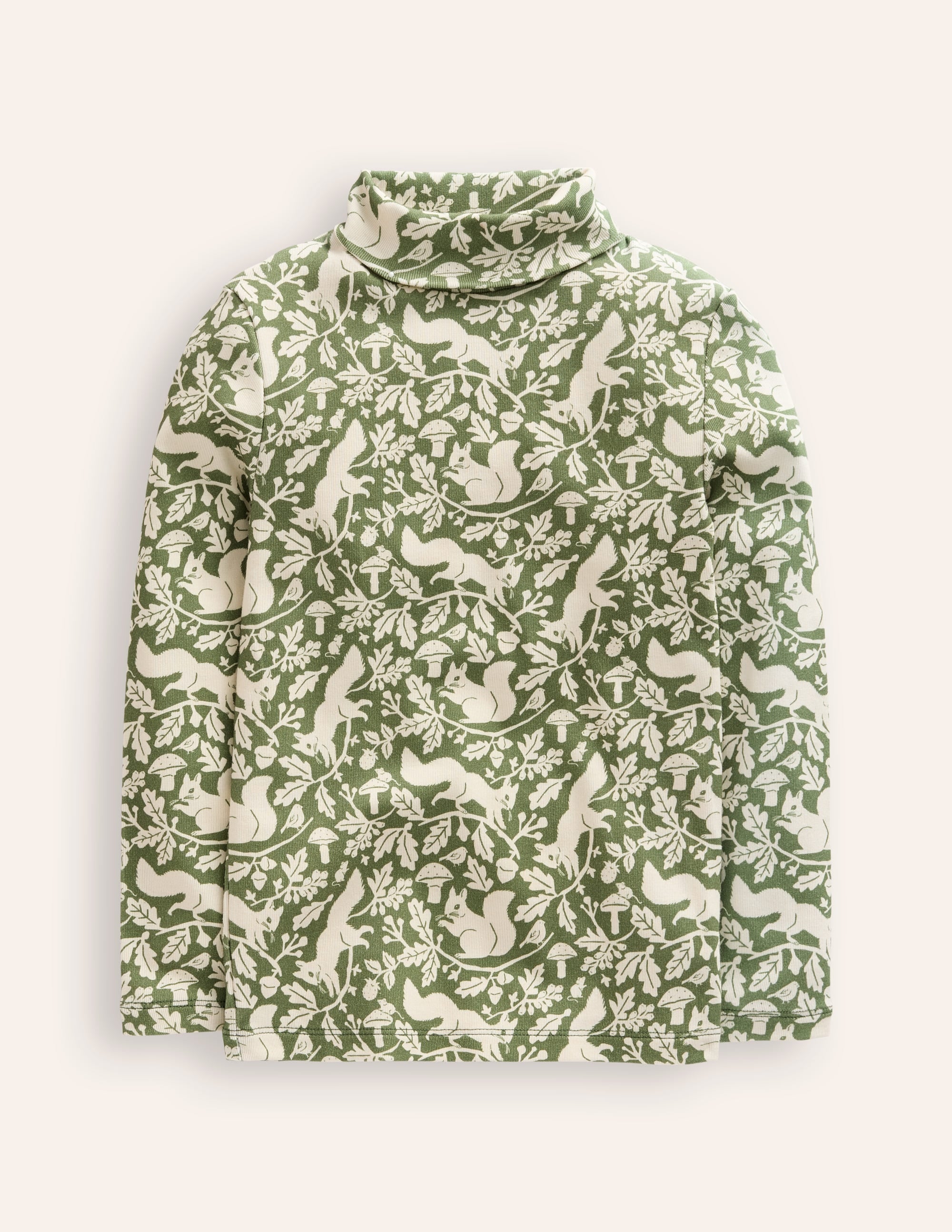 Super Soft Roll Neck Top-Safari Green Woodland Squirrel - Image 1