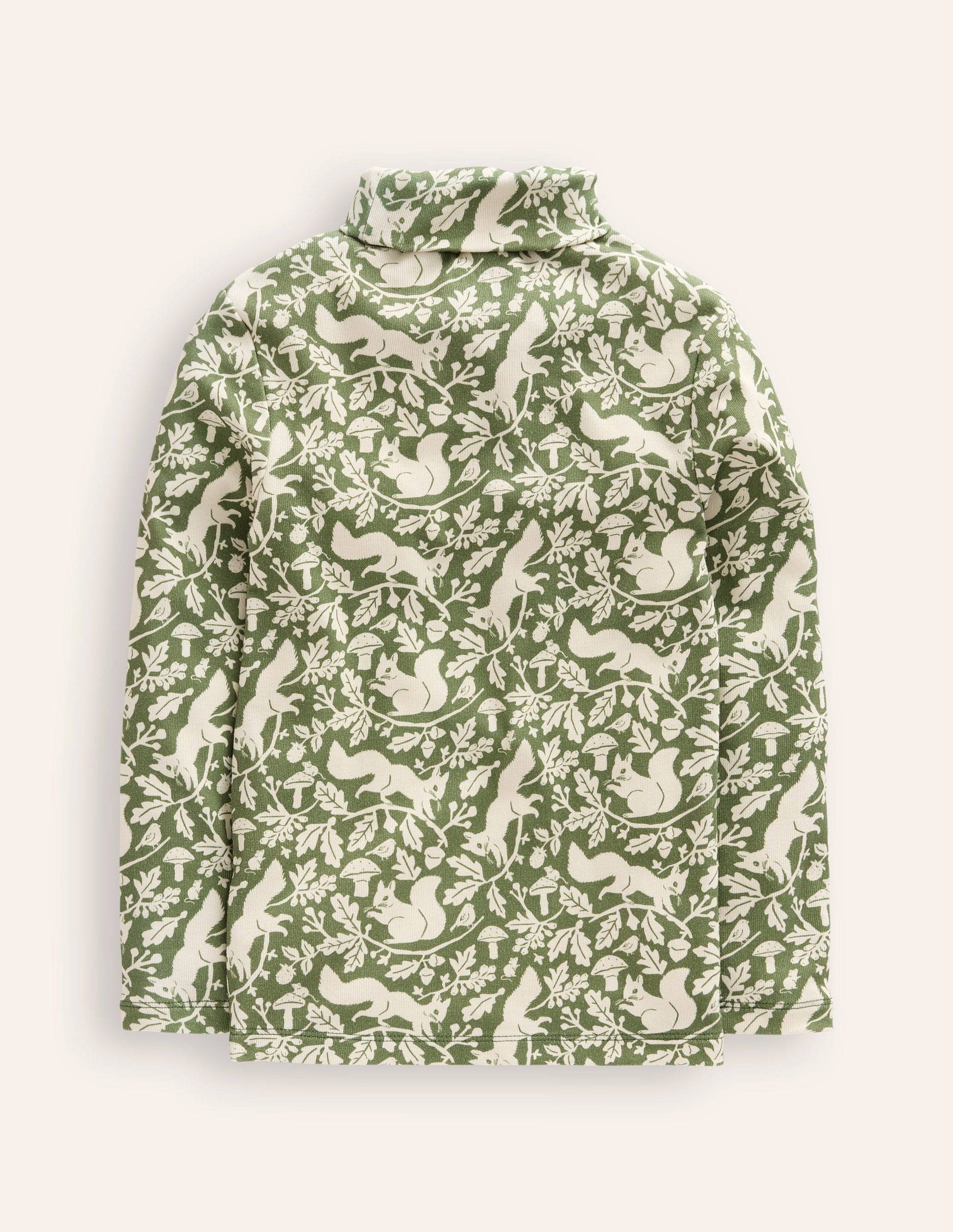Super Soft Roll Neck Top-Safari Green Woodland Squirrel-2
