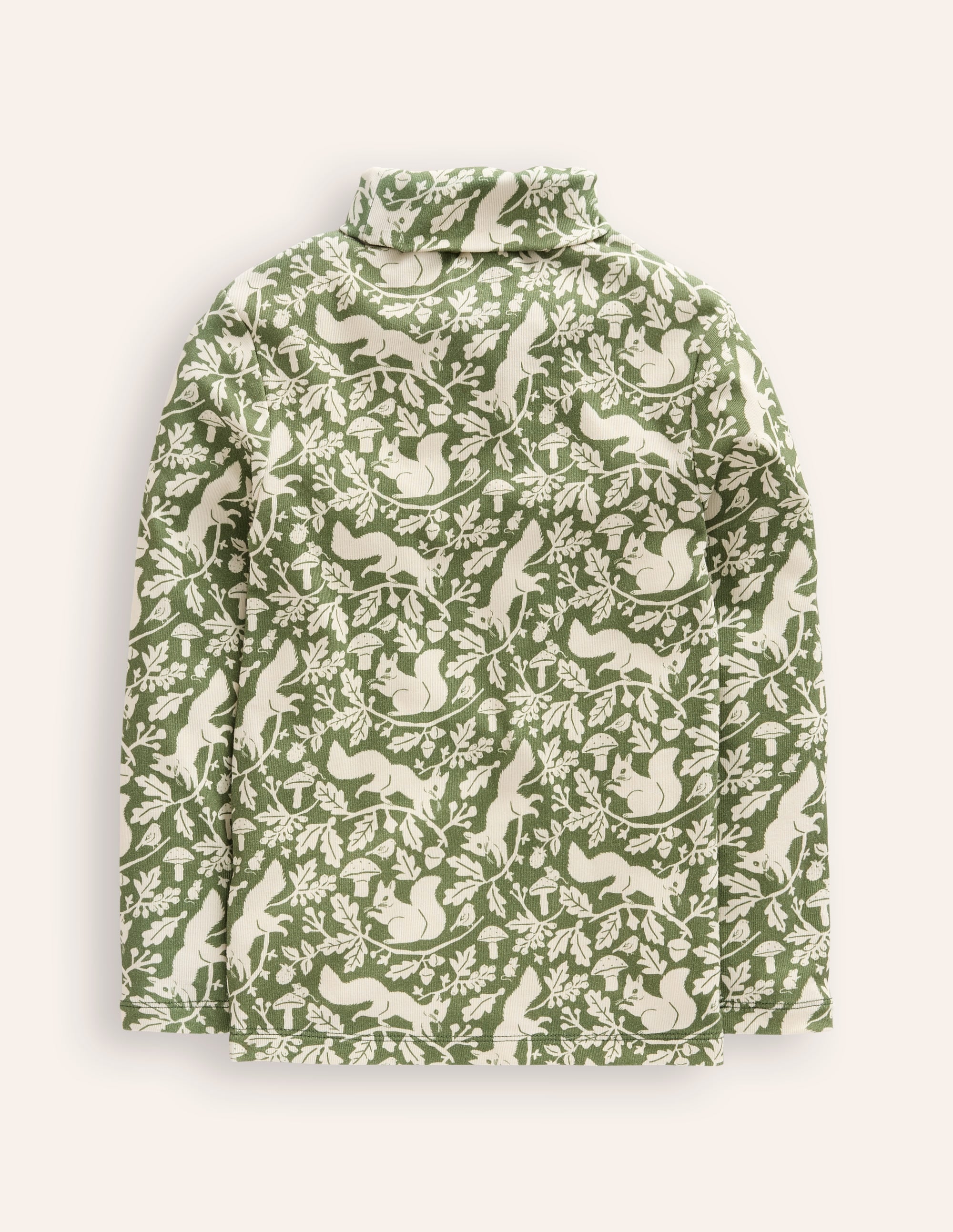 Super Soft Roll Neck Top-Safari Green Woodland Squirrel - Image 2