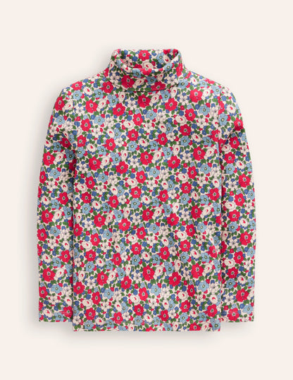 Super Soft Roll Neck Top -Glacier Blue Winter Floral