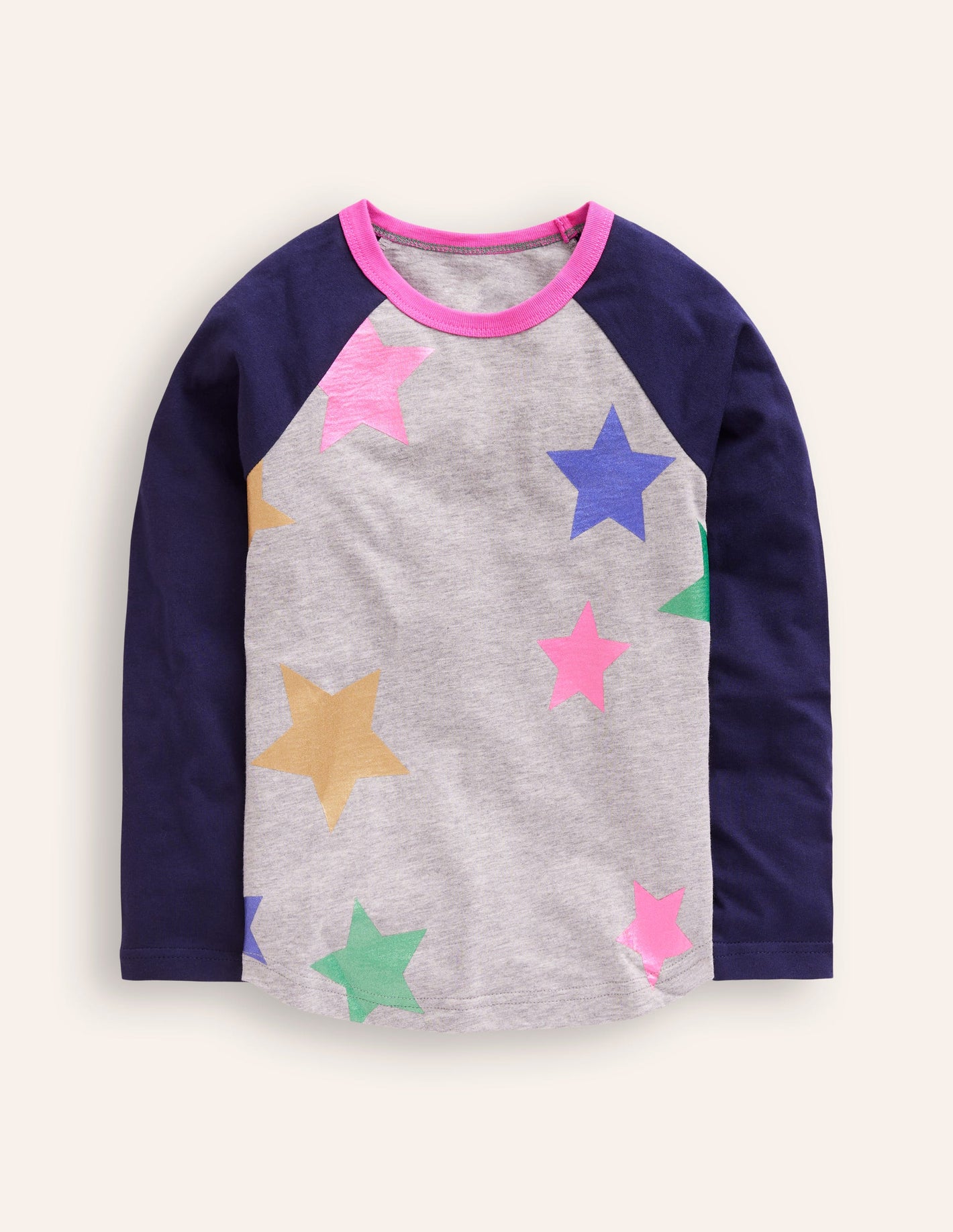 Colourblock Raglan T-shirt-College Navy/Grey Marl Stars