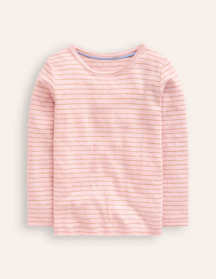 Long Sleeve Pointelle Top-Chalk Pink/ Gold Lurex Stripe