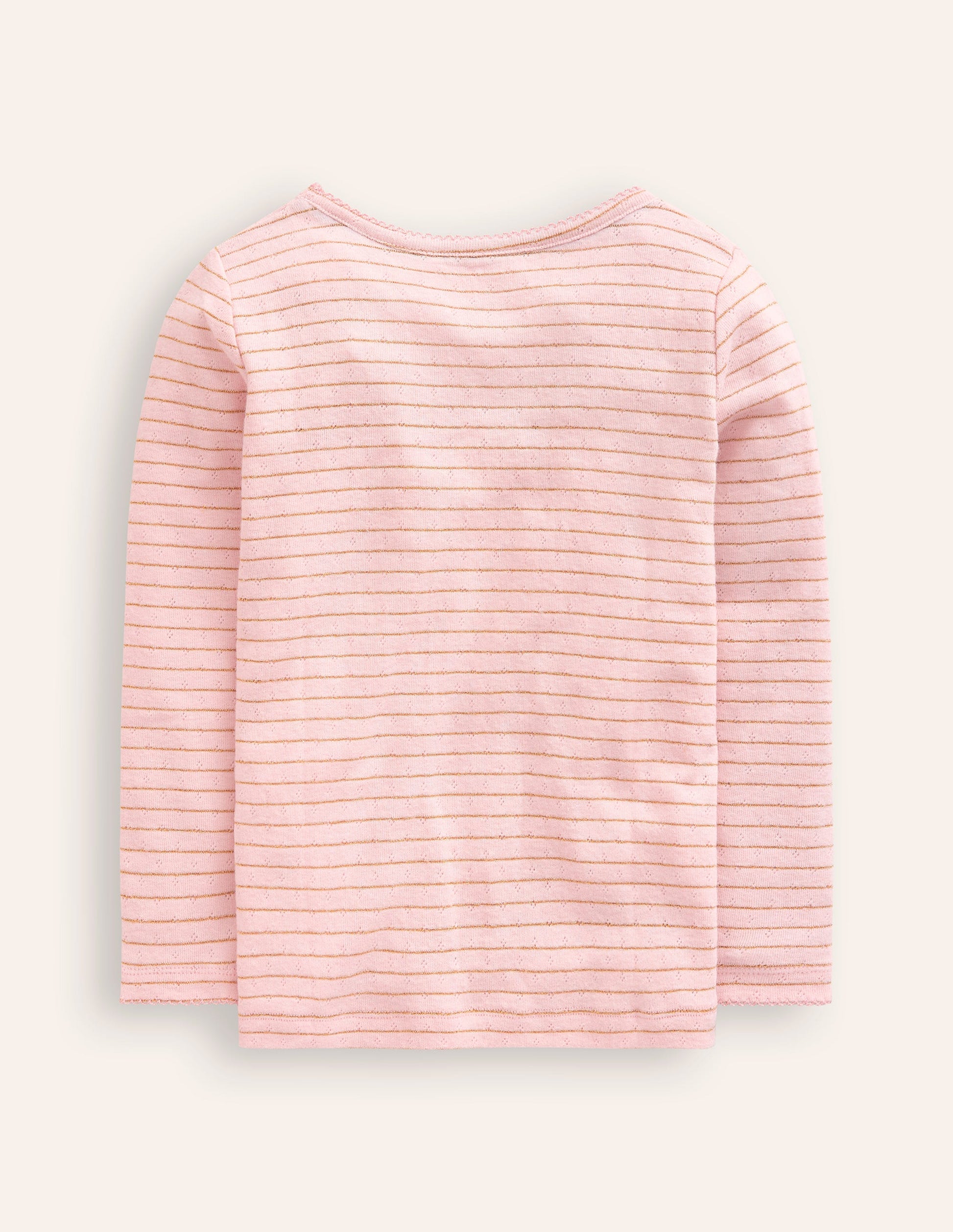 Long Sleeve Pointelle Top-Chalk Pink/ Gold Lurex Stripe-2