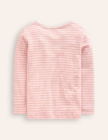 Long Sleeve Pointelle Top-Chalk Pink/ Gold Lurex Stripe