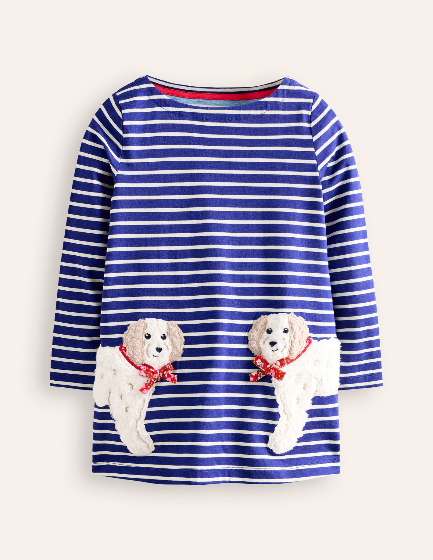 Long Sleeve Applique Tunic-Starboard Blue/ Ivory Dogs