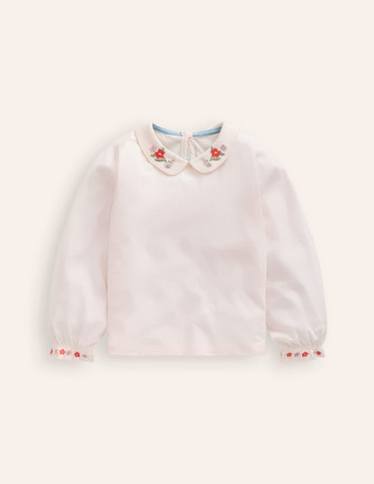 Collared Jersey Top-Ivory Embroidery-1