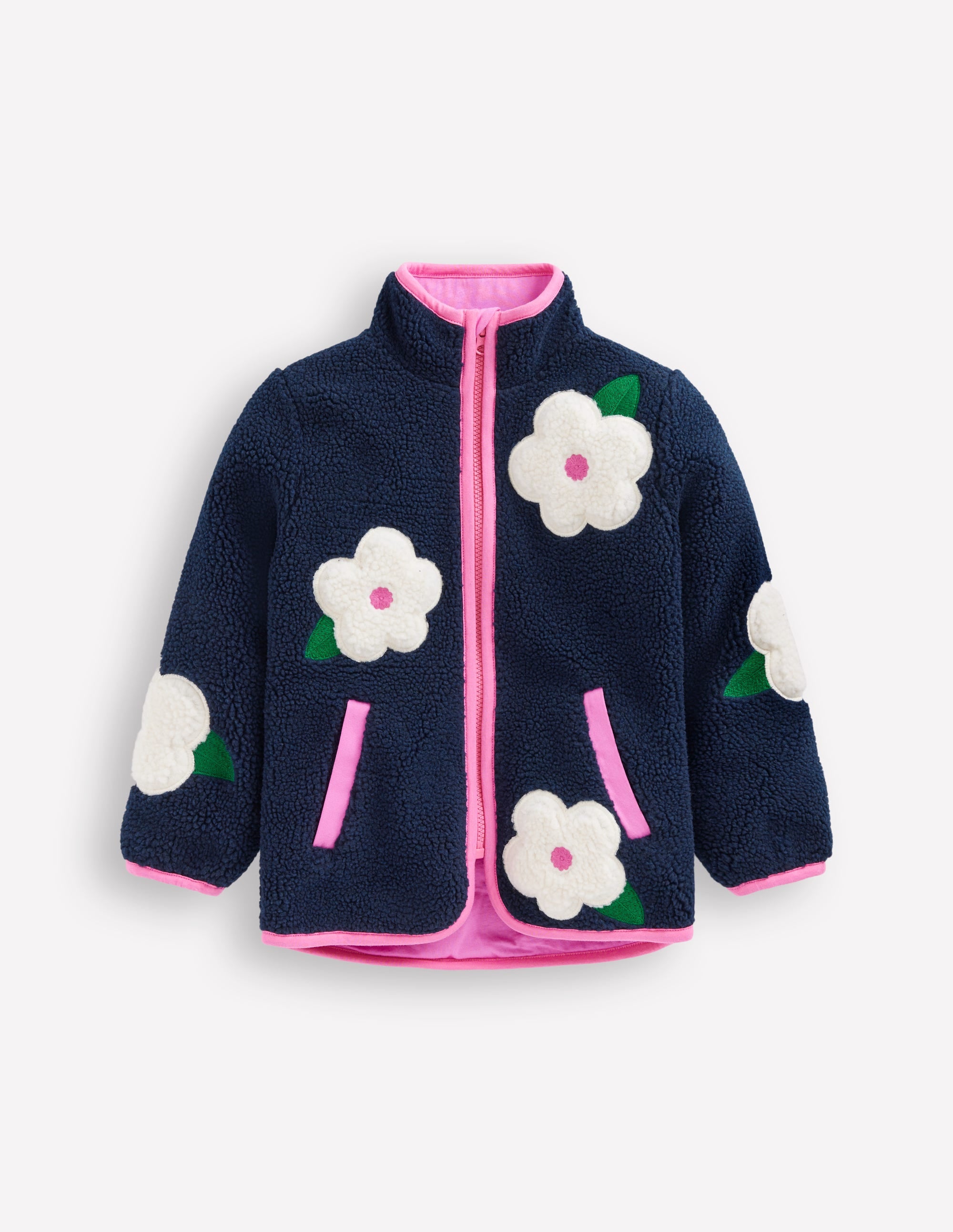 Borg Zip-Through Jacket-College Navy Floral - Image 1