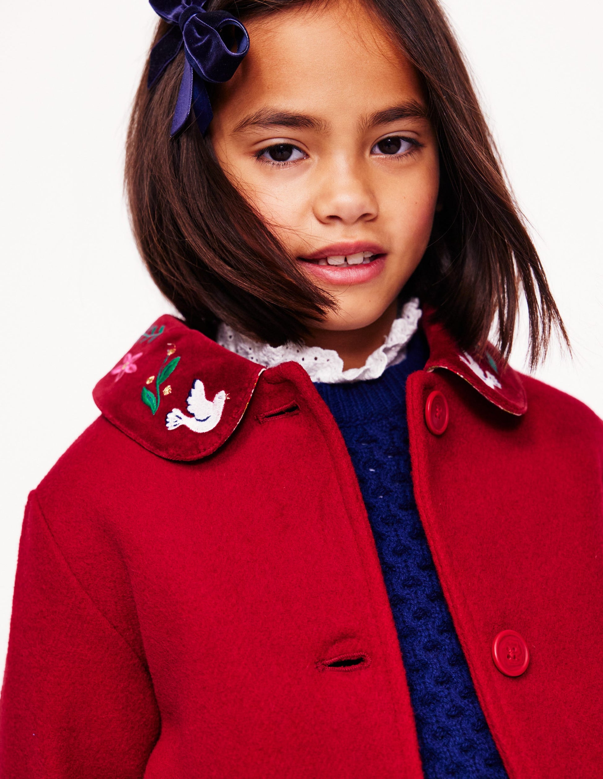 Wonderful Wool Blended Coat-Royal Red Embroidery-2
