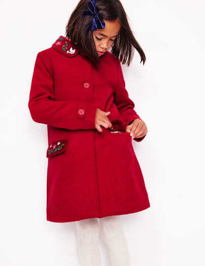 Wonderful Wool Blended Coat-Royal Red Embroidery