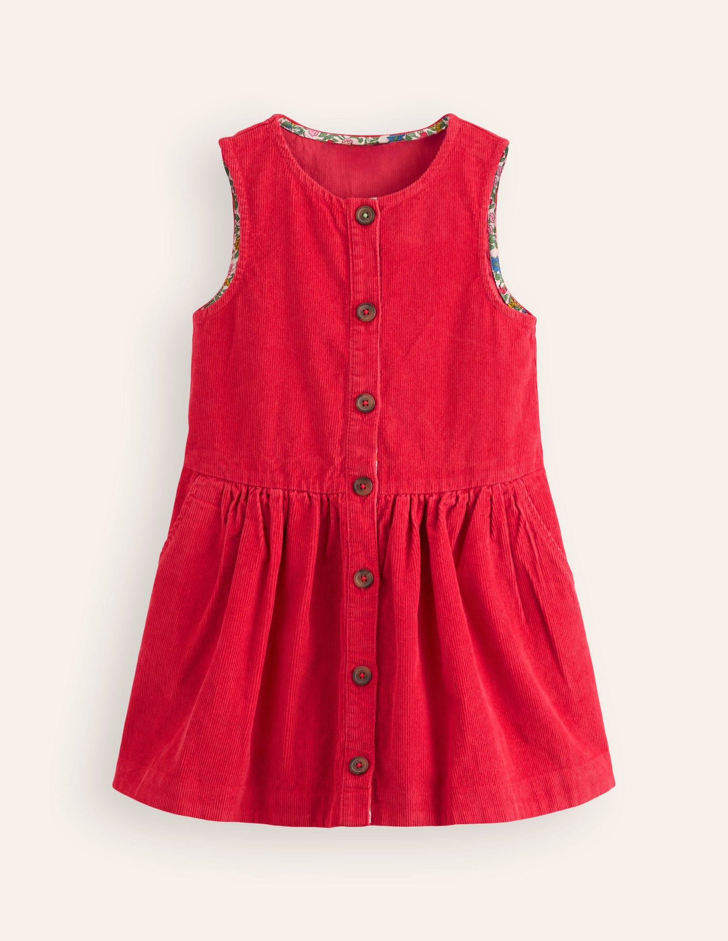 Button Through Pinafore Dress-Scarlet Red Cord