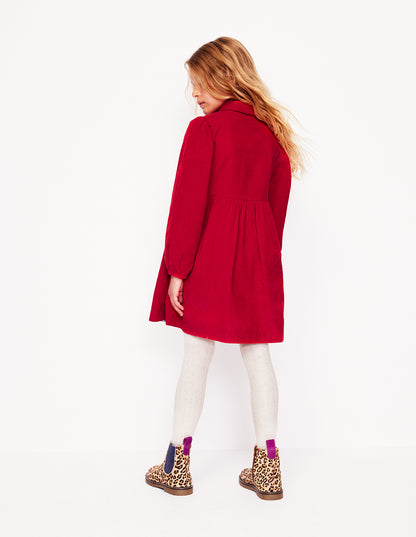 Aubrey Puff Sleeve Shirt Dress-Carmine Red