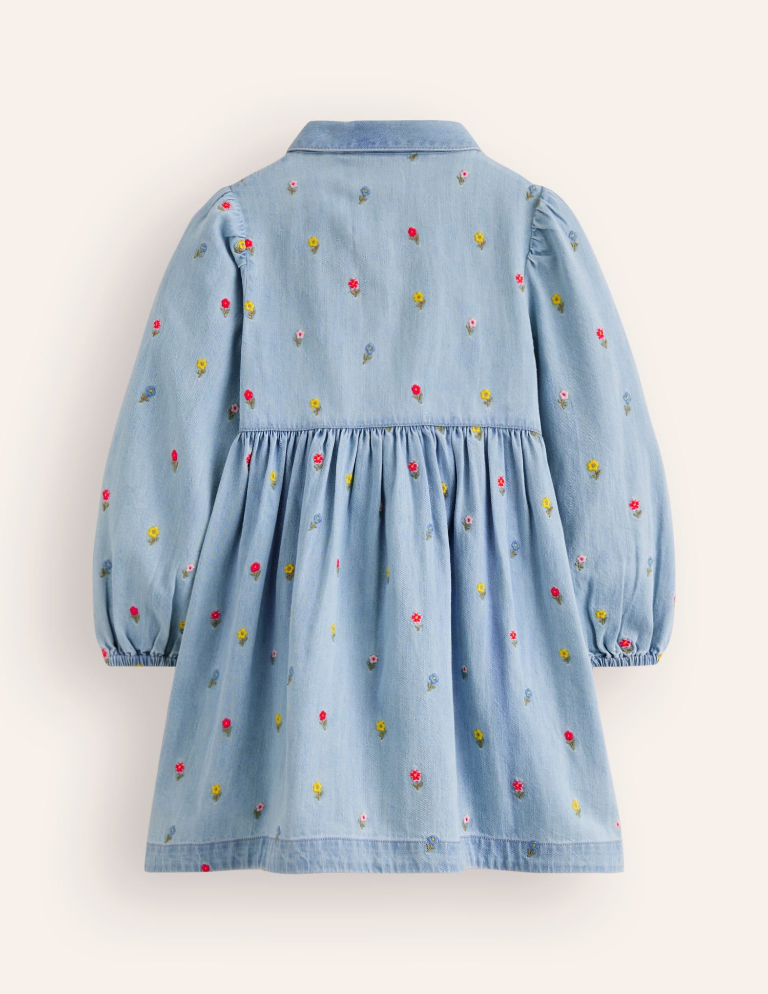 Puff Sleeve Shirt Dress-Mid Vintage Denim Flower - Image 2