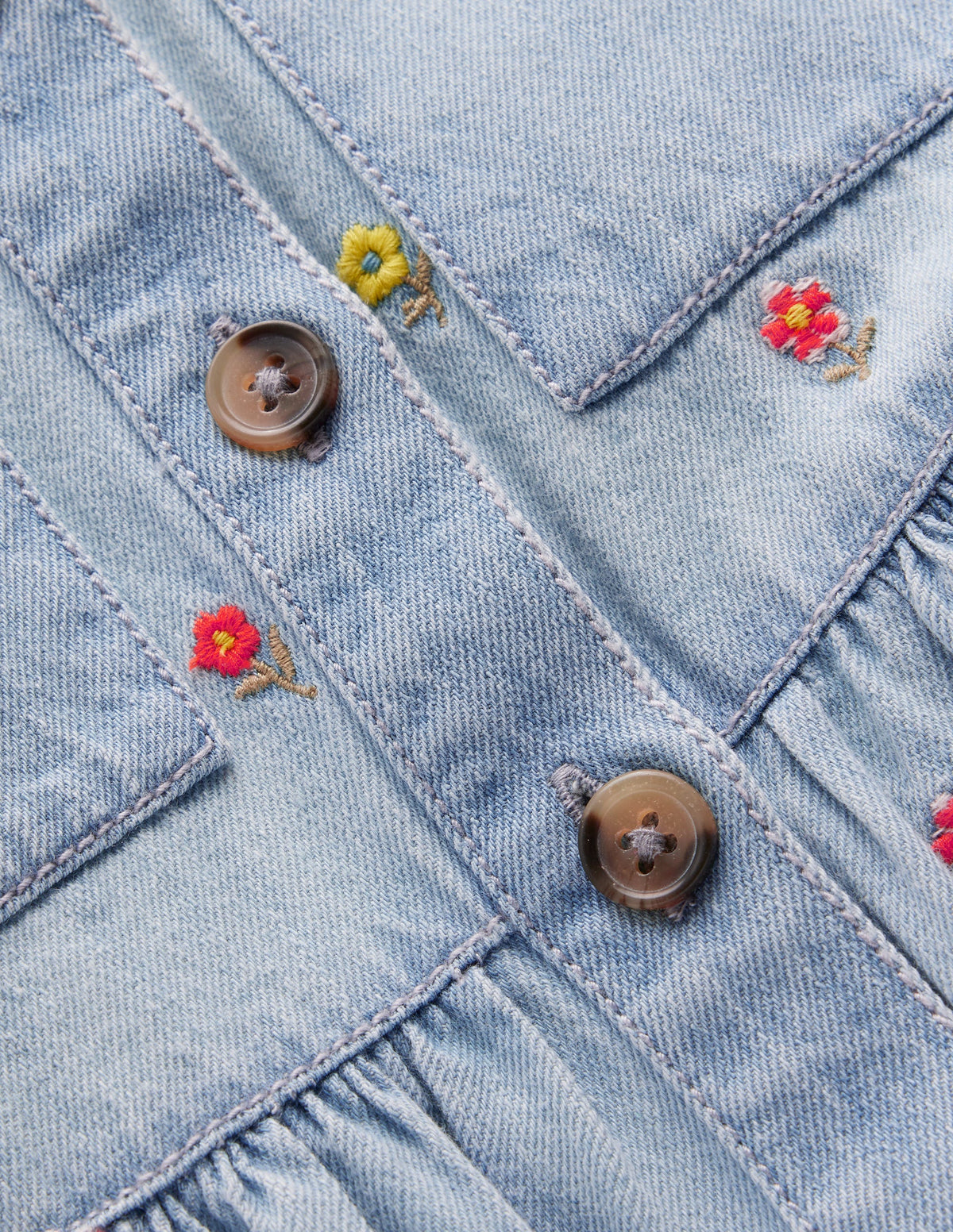 Puff Sleeve Shirt Dress-Mid Vintage Denim Flower - Image 3