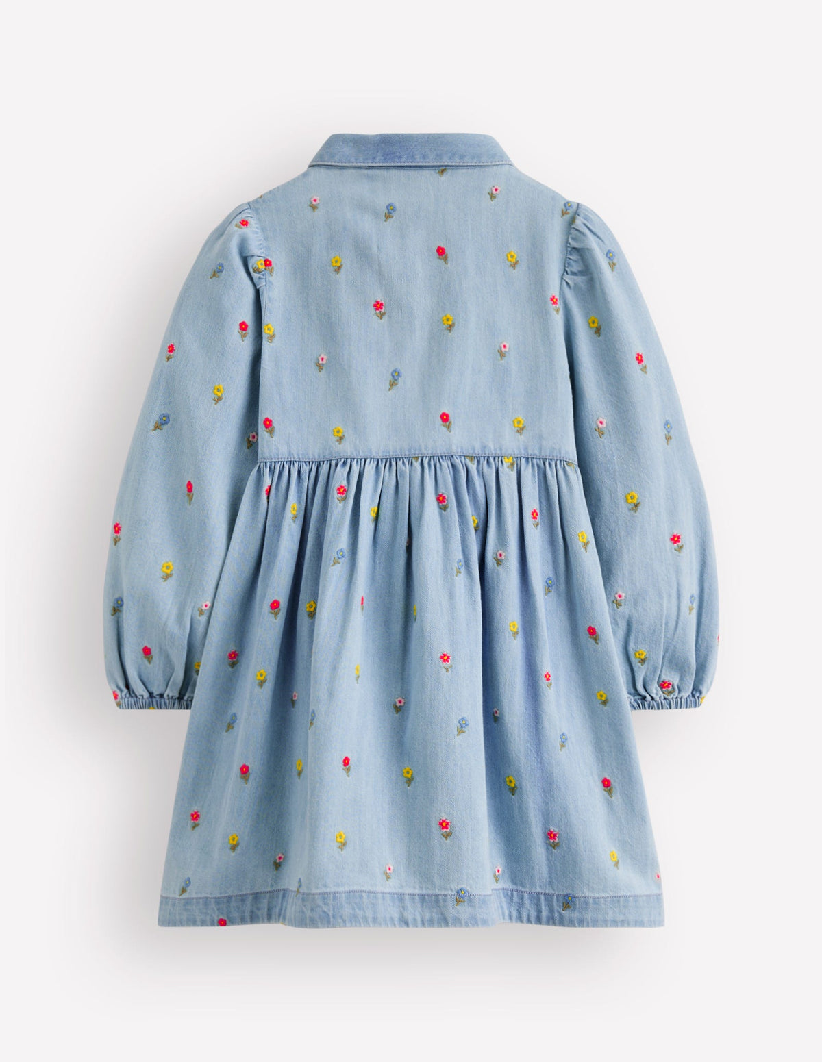 Puff Sleeve Shirt Dress-Mid Vintage Denim Flower - Image 1