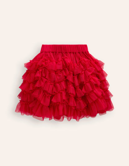 Ruffle Tulle Skirt-Poppy Red