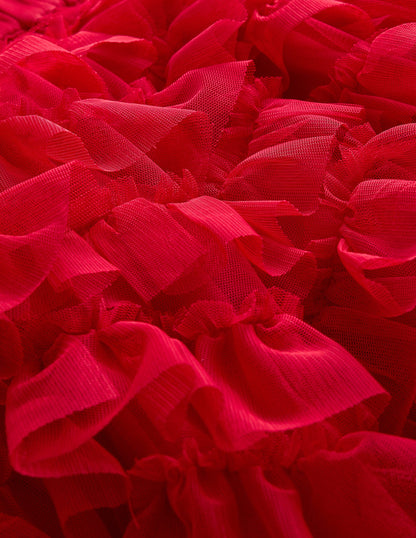 Ruffle Tulle Skirt-Poppy Red