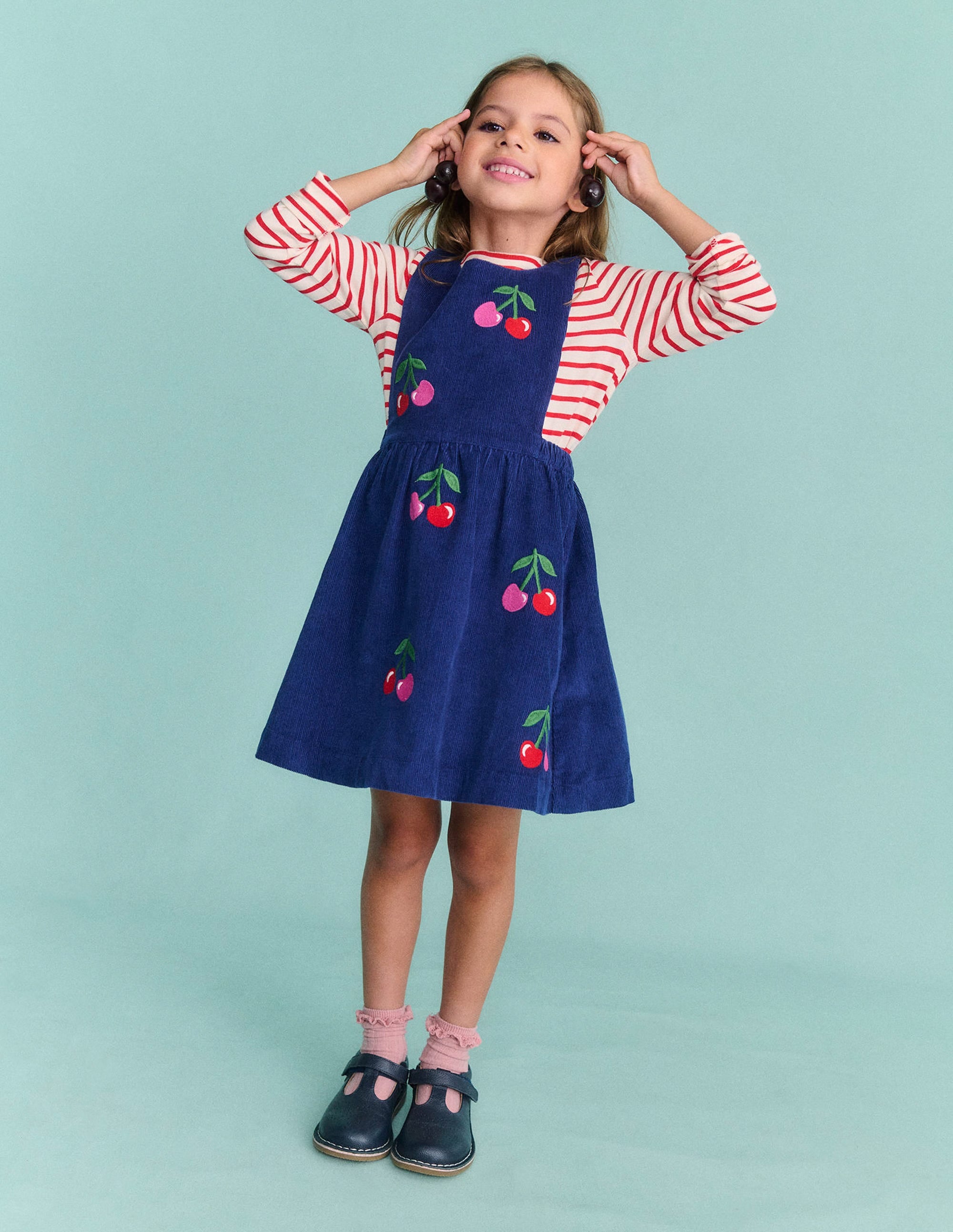 Lucilla Pinafore Dress-Starboard Blue Cherries - Image 4