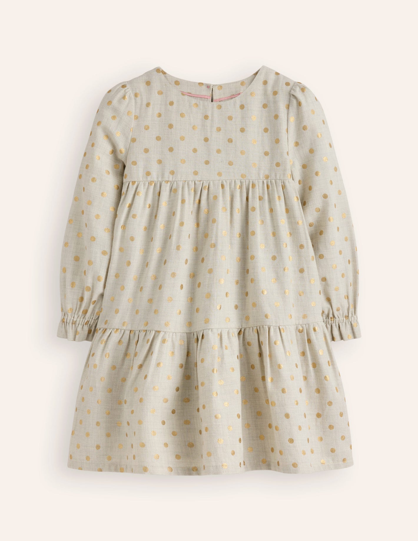 Betsy Tiered Twirly Dress-Oatmeal/Gold Spot