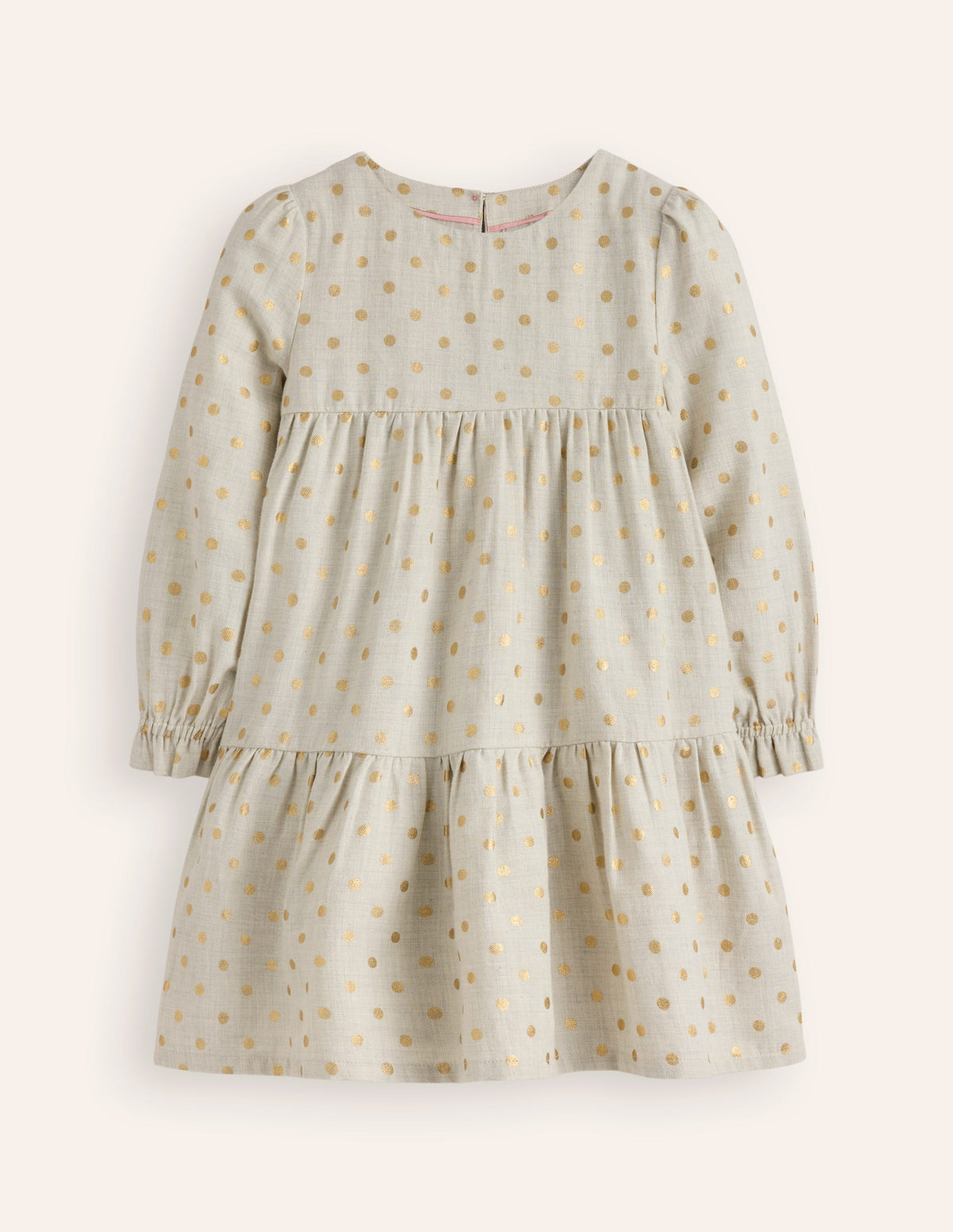 Betsy Tiered Twirly Dress-Oatmeal/Gold Spot - Image 1