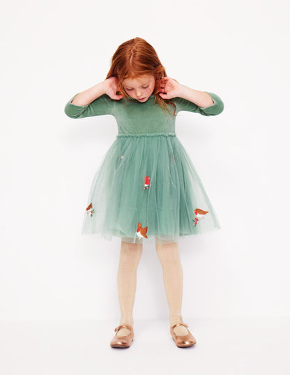 Velvet Tulle Appliqué Dress-Eucalyptus Robins-1
