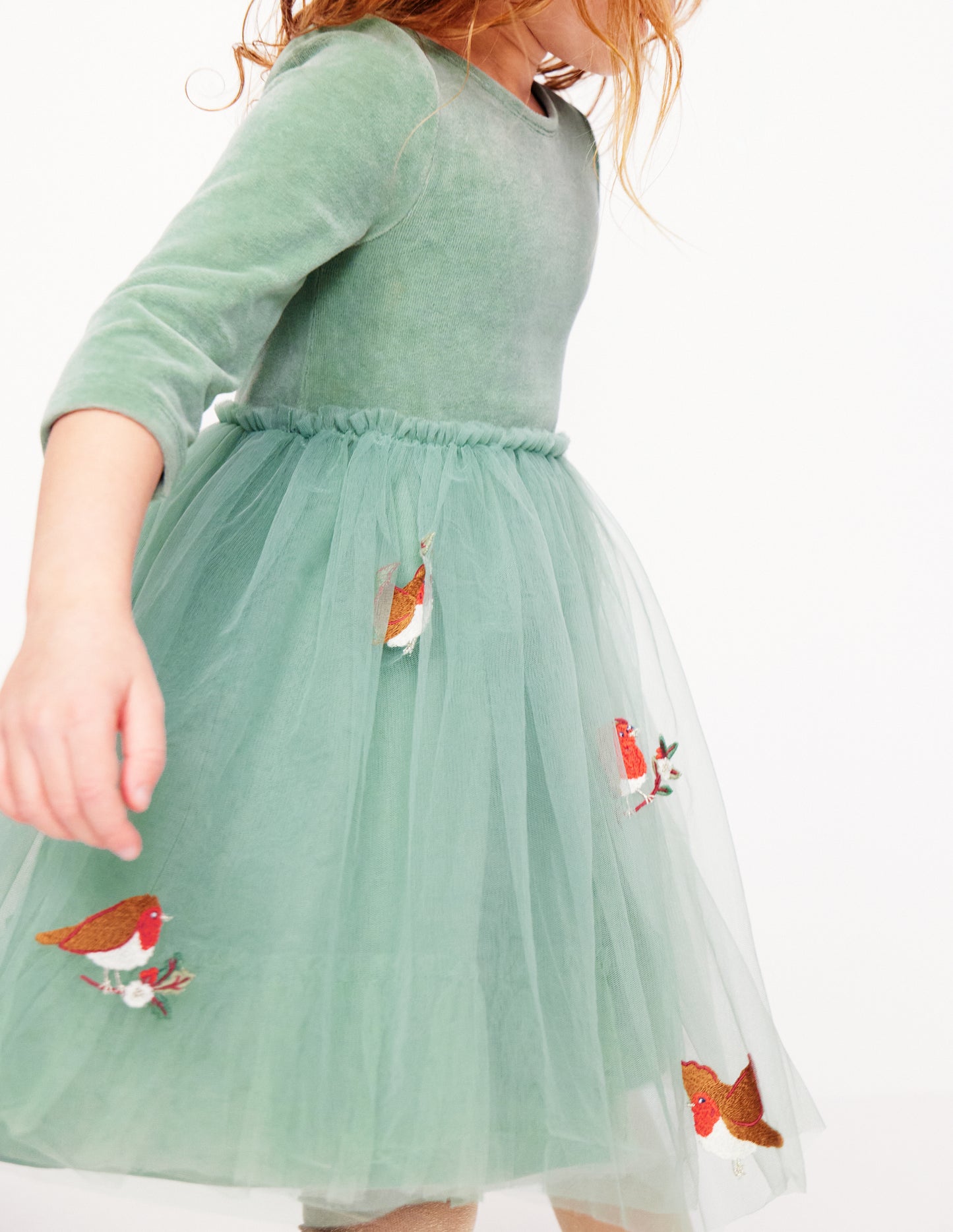 Velvet Tulle Appliqué Dress-Eucalyptus Robins