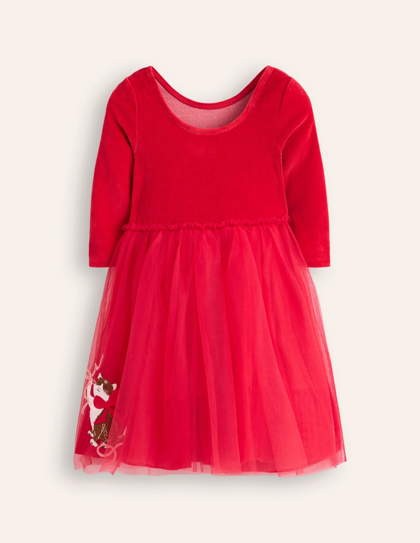 Velvet Tulle Appliqué Dress-Rouge Red Cats