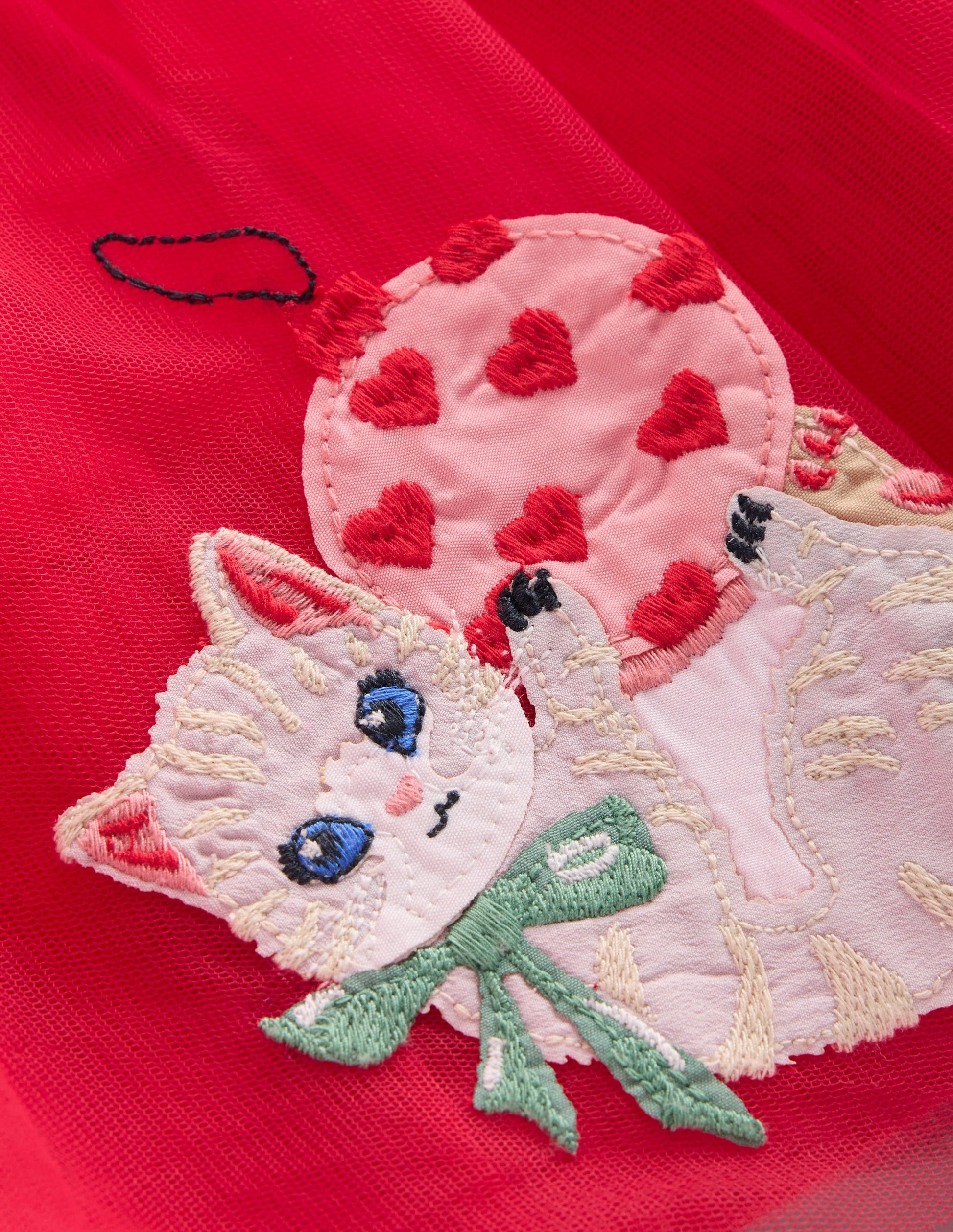 Velvet Tulle Appliqué Dress-Rouge Red Cats-5