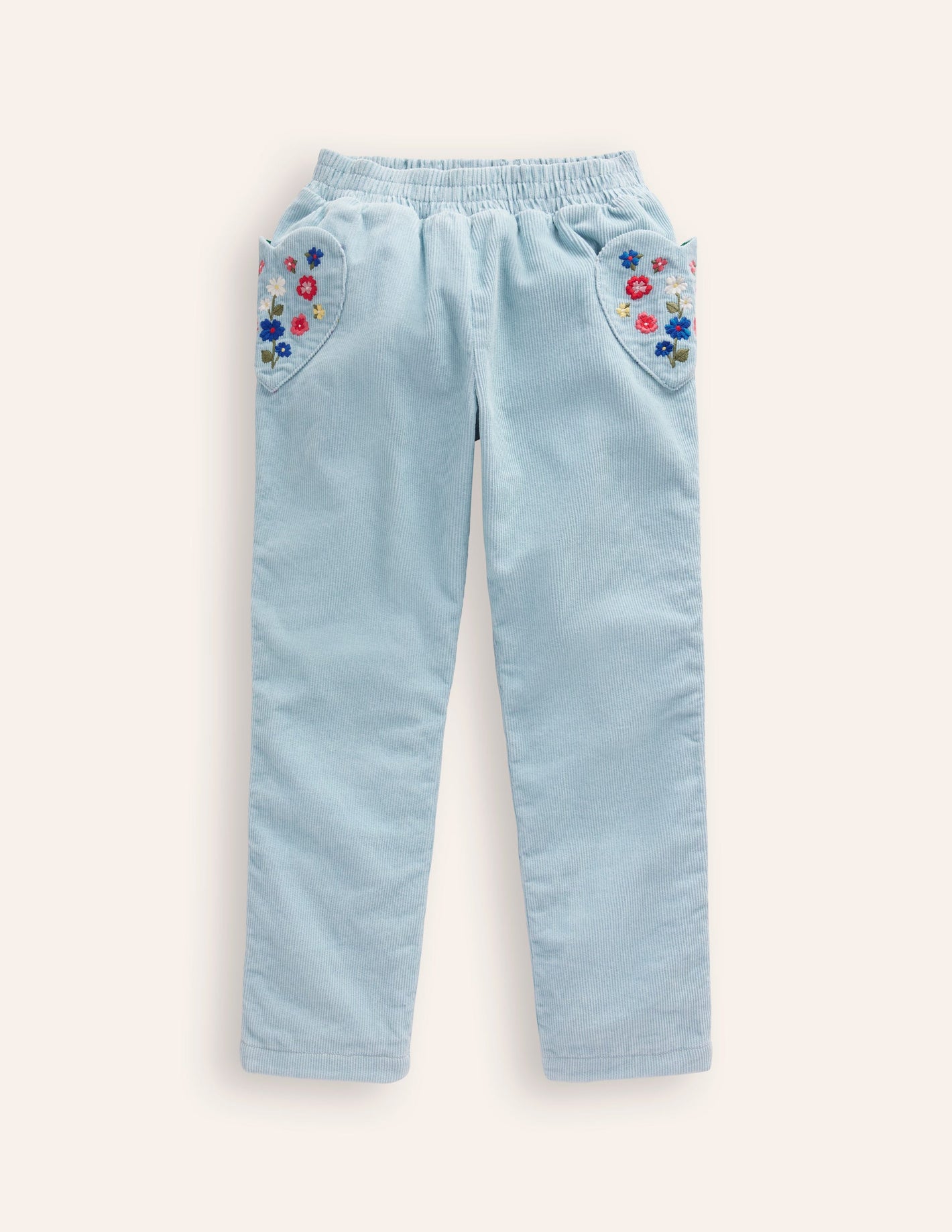 Lined Cord Pull-On Trousers-Vintage Blue Embroidery