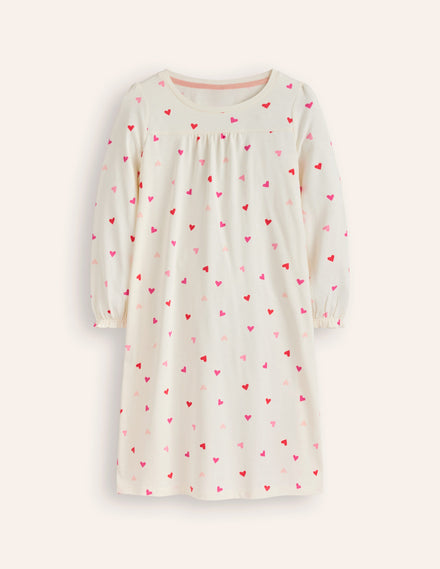 Printed Long-sleeved Nightie-Multi Hearts