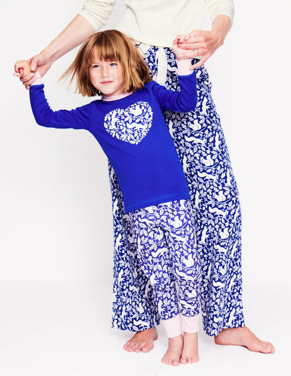 Snug Long John Pyjamas-Sapphire Blue Squirrel