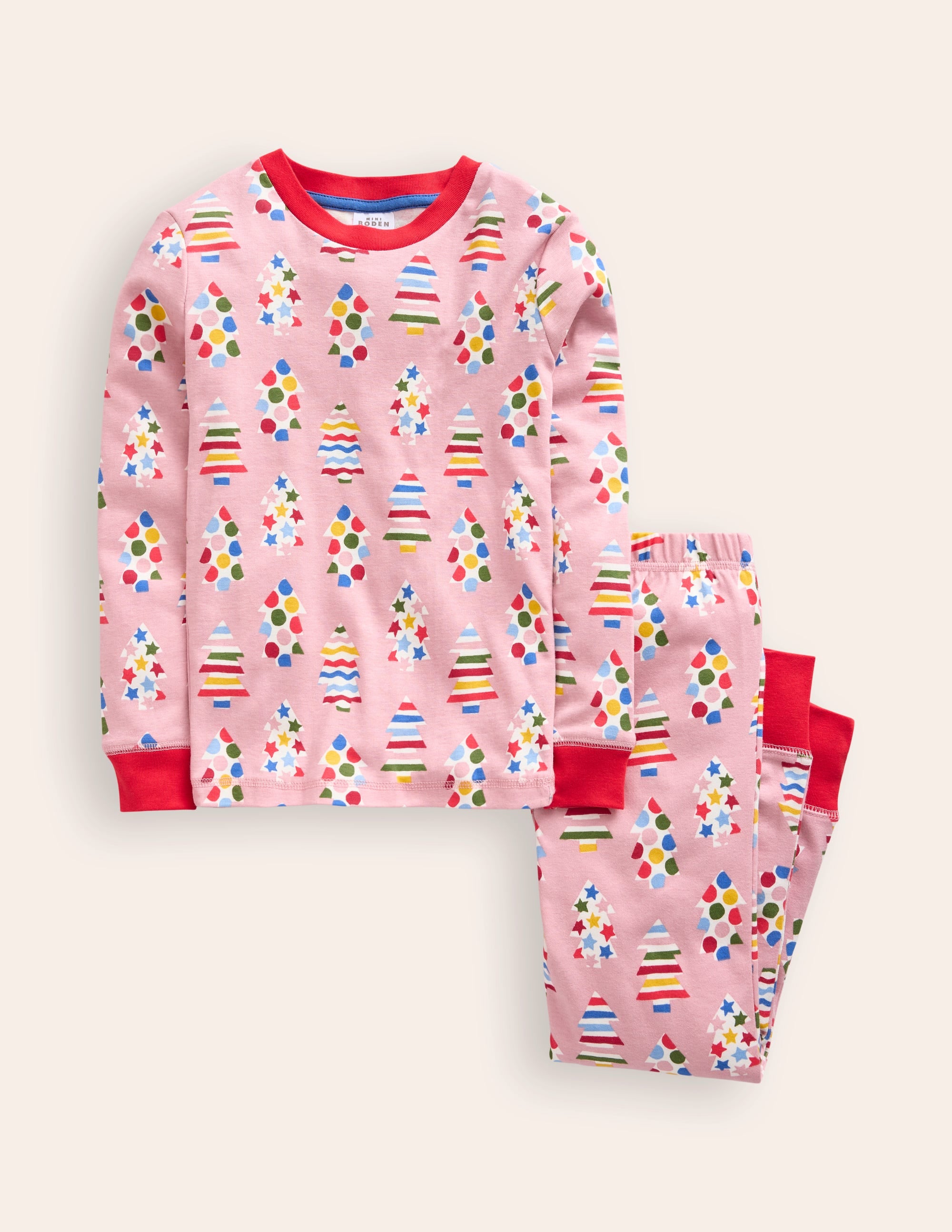 Snug Glow-In-The-Dark Pyjamas-Vintage Pink Christmas Trees - Image 1