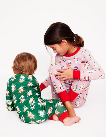 Snug Glow-In-The-Dark Pyjamas -Vintage Pink Christmas Trees