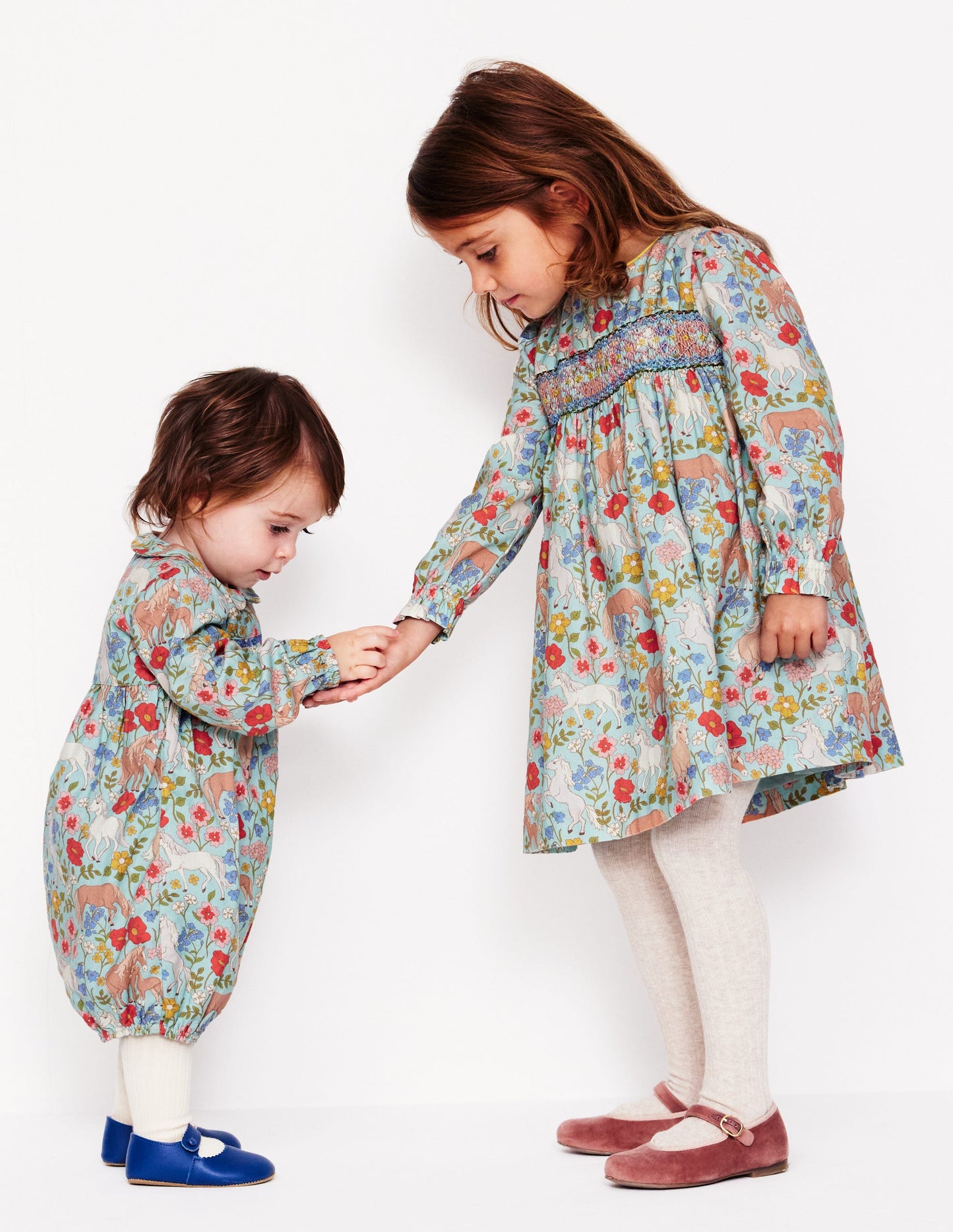 Bess Cosy Smocked Dress-Blue Frost Pony Floral