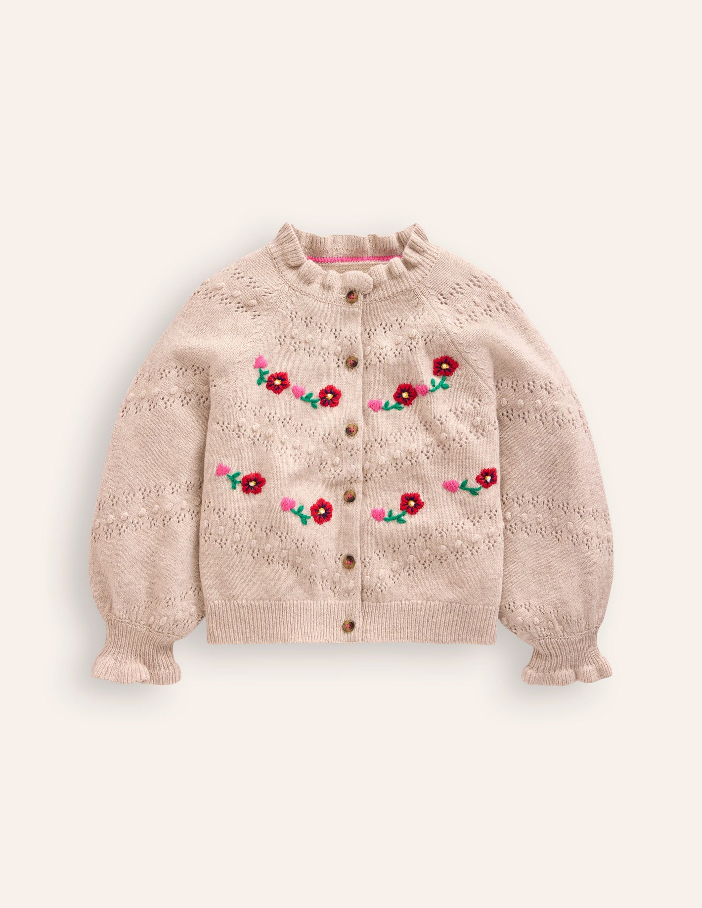 Faye Embroidered Cardigan-Ecru Marl