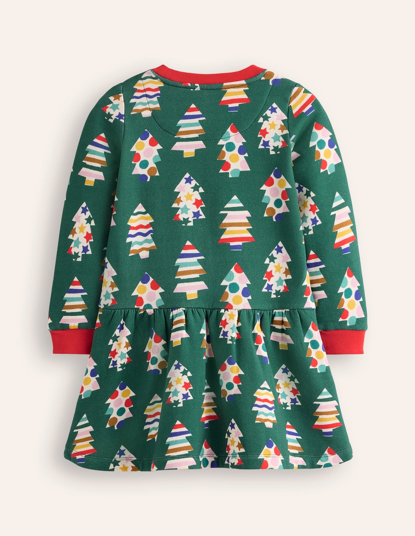 Cosy Printed Sweatshirt Dress -Jewel Green Christmas Trees