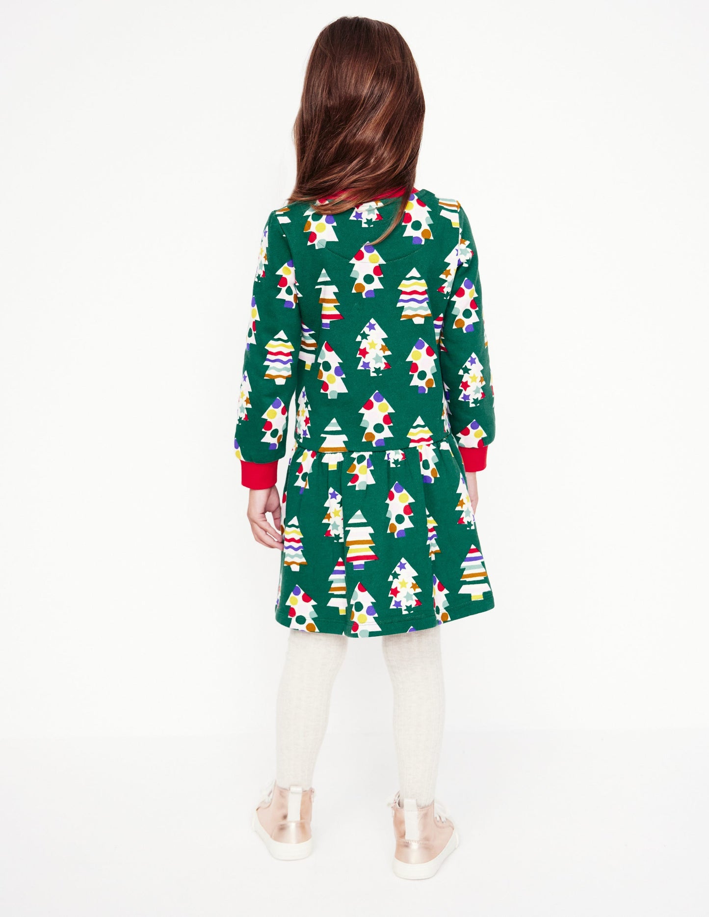 Cosy Printed Sweatshirt Dress -Jewel Green Christmas Trees