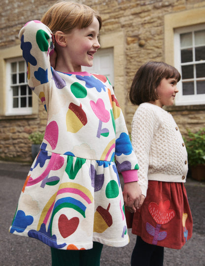 Cosy Printed Sweatshirt Dress-Multi Rainbow Collage