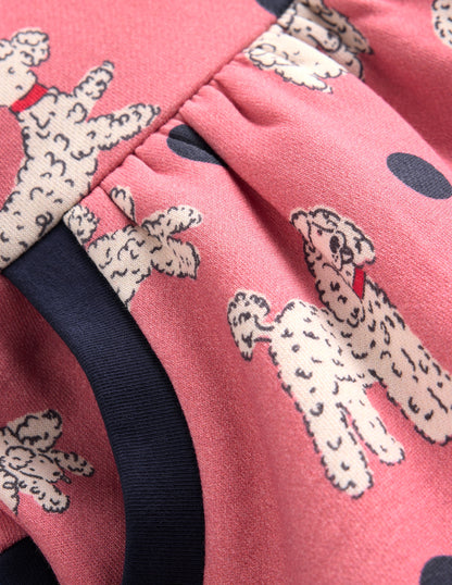 Cosy Printed Sweatshirt Dress-Almond Pink Poodles