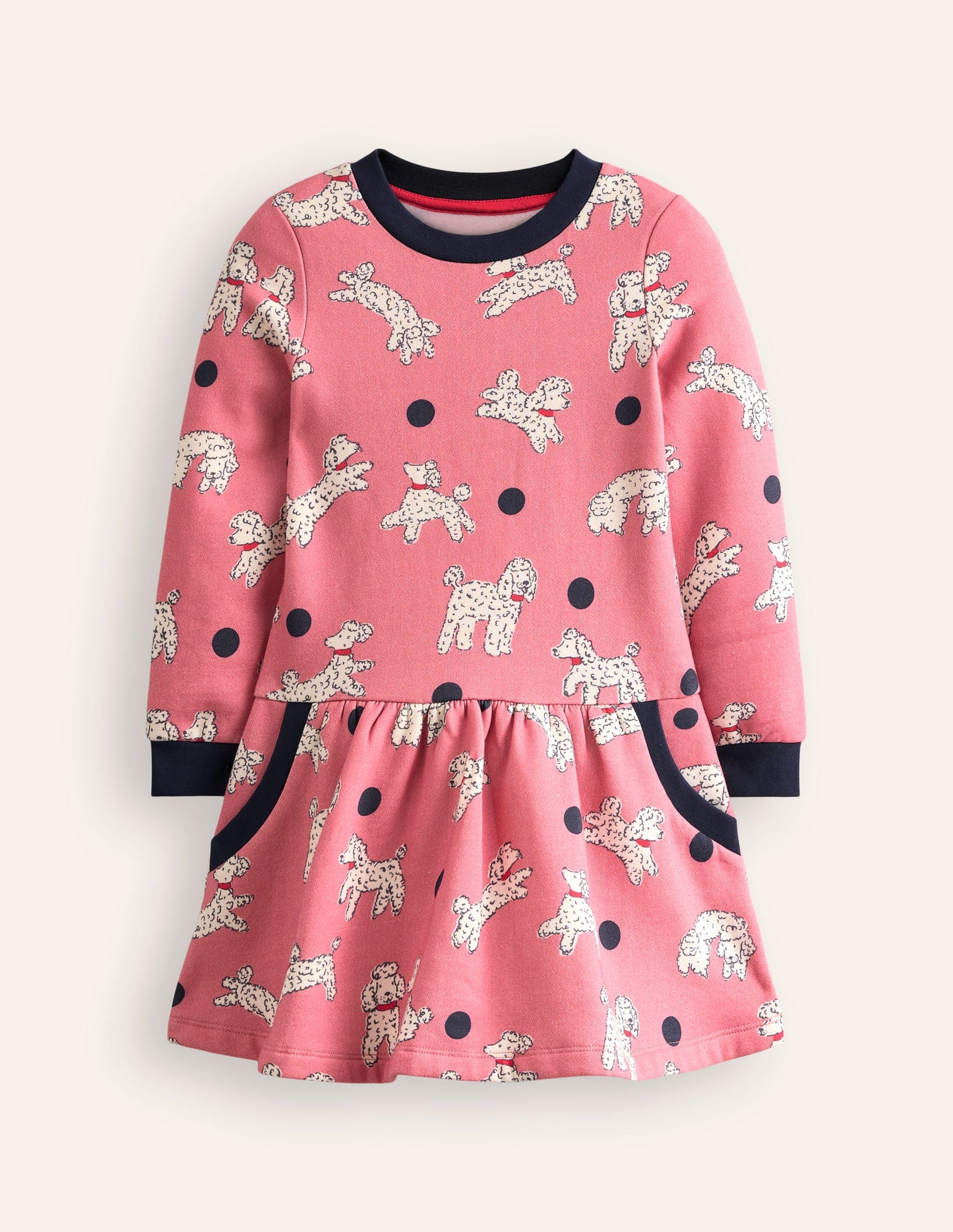 Cosy Printed Sweatshirt Dress-Almond Pink Poodles