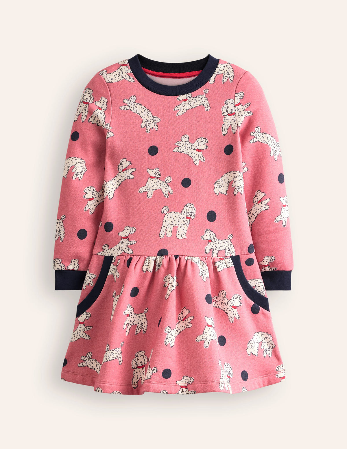 Cosy Printed Sweatshirt Dress-Almond Pink Poodles - Image 1