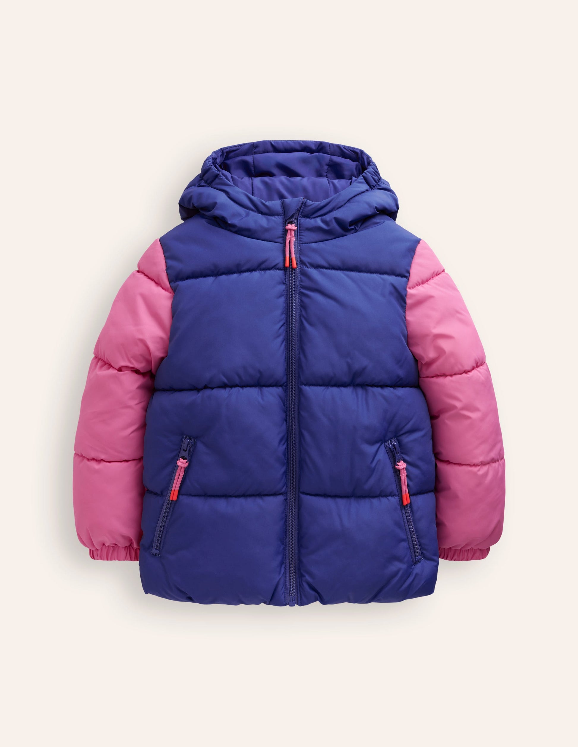 Fun Padded Coat-Colourblock Flower-1