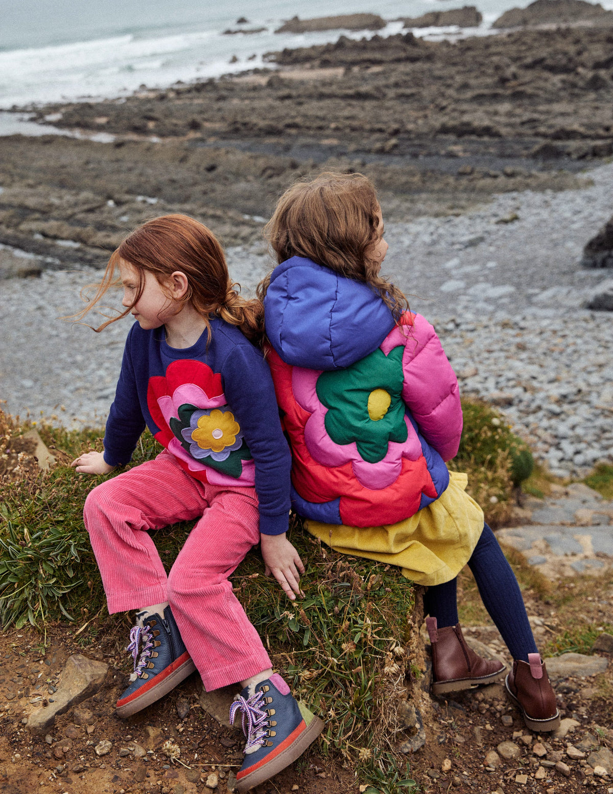 Fun Padded Coat-Colourblock Flower-7