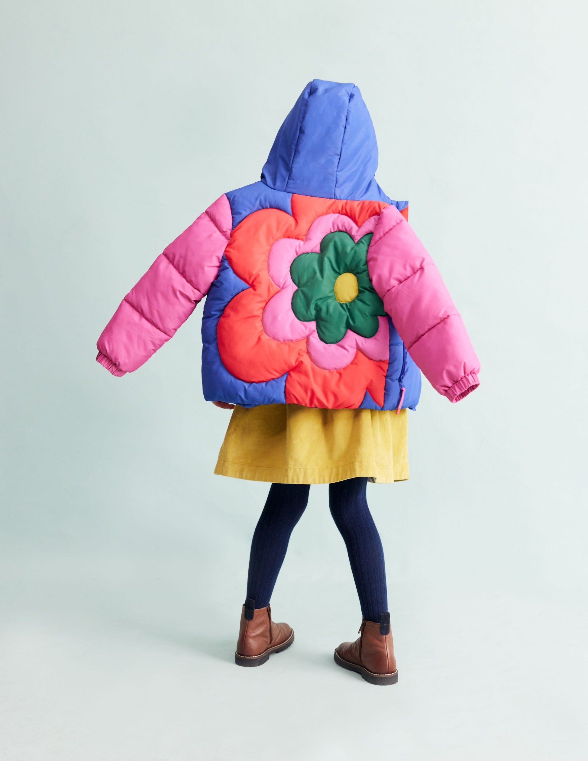 Fun Padded Coat-Colourblock Flower-8