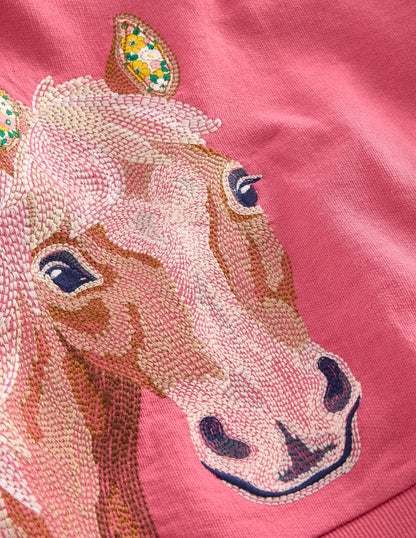 Superstitch Sweatshirt-Rose Pink Horse