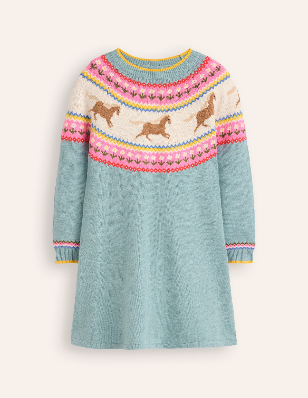 Minnie Fair Isle Jumper Dress-Seamist Marl Horses - Image 4