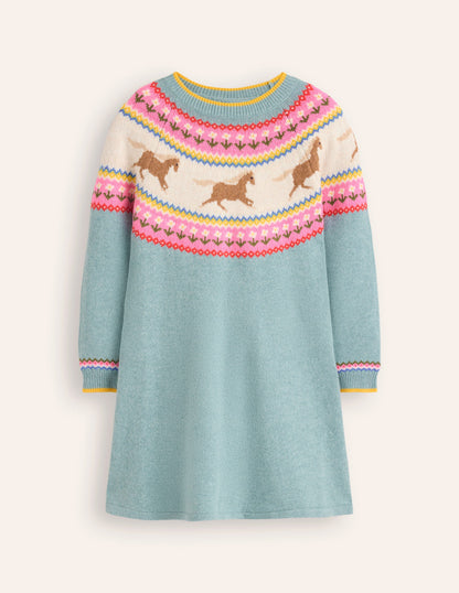 Minnie Fair Isle Jumper Dress-Seamist Marl Horses