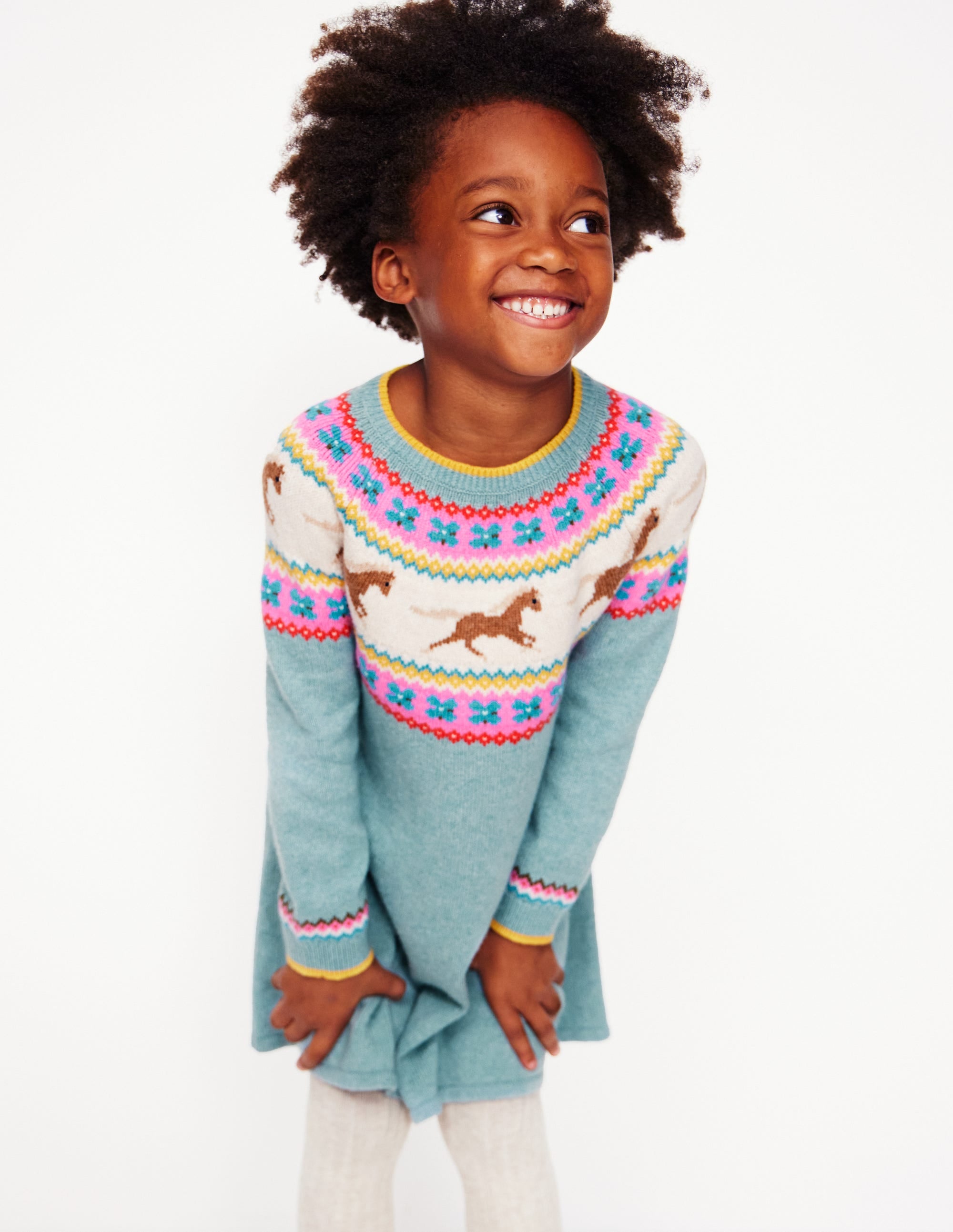 Minnie Fair Isle Jumper Dress-Seamist Marl Horses - Image 1