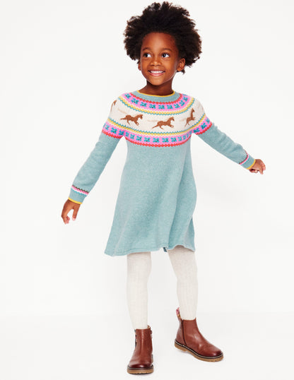 Minnie Fair Isle Jumper Dress-Seamist Marl Horses