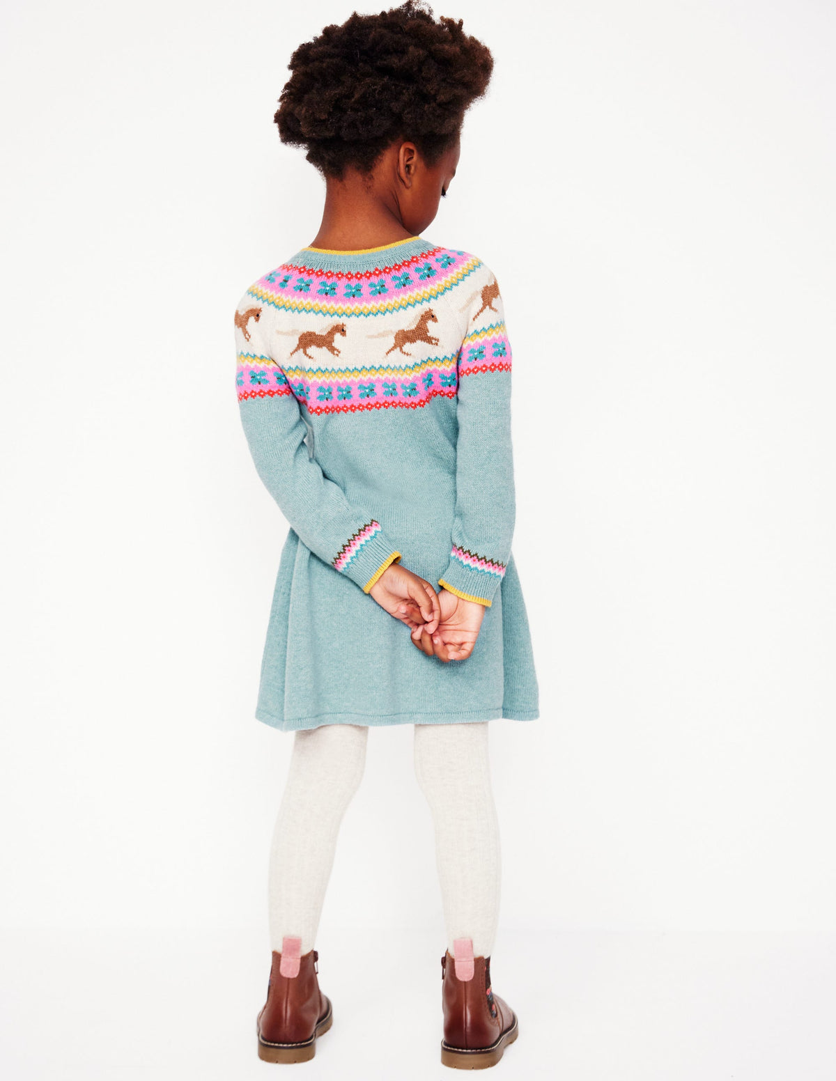 Minnie Fair Isle Jumper Dress-Seamist Marl Horses - Image 3